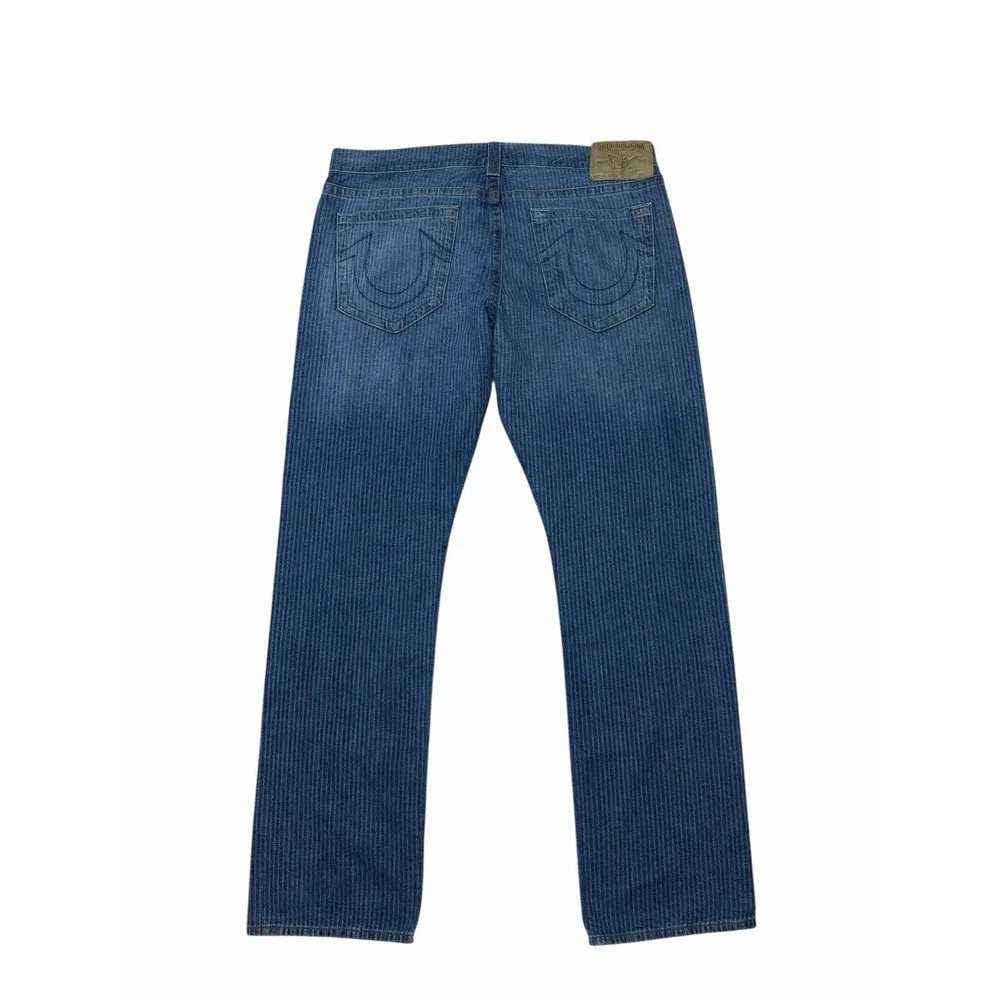 TRUE RELIGION Jeans Men's 40 Med Blue Wash Geno pinstripe Straight Leg USA Made